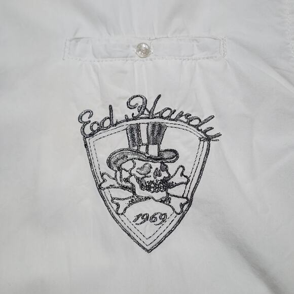 Ed Hardy Long Sleeve White Button-Up Large Skull On Pocket - Picture 8 of 11